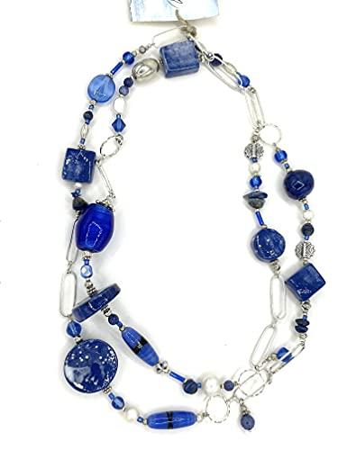 Collana lunga blu Onda in ceramica e pietre dure