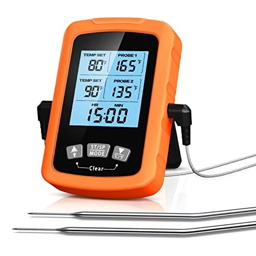 CIRYCASE Termometro Cucina Doppia Sonda 16.3cm, Termometri Barbecue Lettura Rapida & Precisa, Termometri da Vino Forno Auto Spegnimento con Schermo LCD Digitale e Impostazione Allarme per BBQ Grill