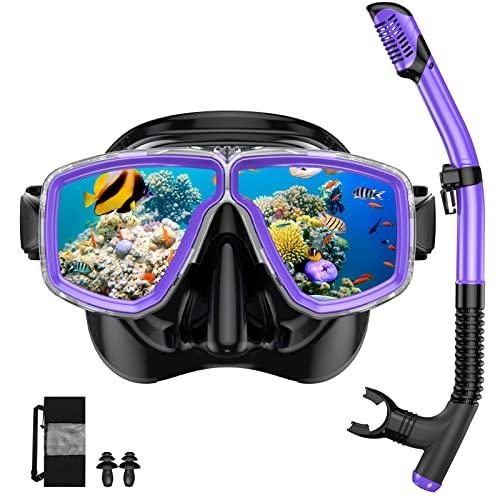 JEMULICE Set per Snorkeling Adulti con Maschera Panoramica e Boccaglio Dry-Top