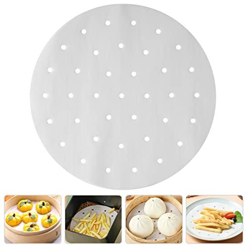100 Pezzi 21.5cm Rotonda Carta Pergamena Anti-Aderente Carta Forno per Friggitrice ad Aria Foglio Perforato Carta Fumante