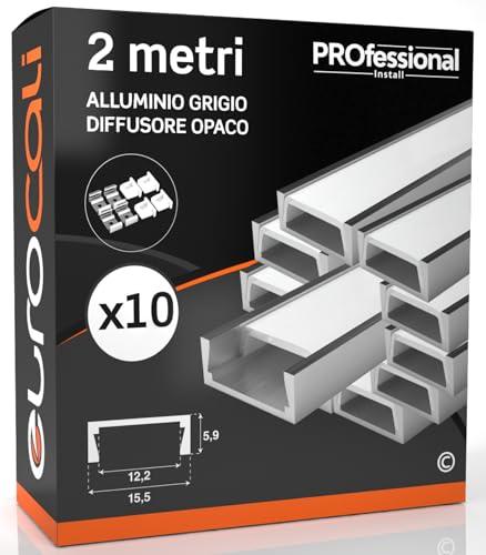 Eurocali 10 Profili in Alluminio da 2 metri per Strisce LED Grigio Opaco