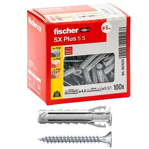 Fischer SX Plus 5x25 mm - 100 Tasselli con Vite per Fissaggi Universali