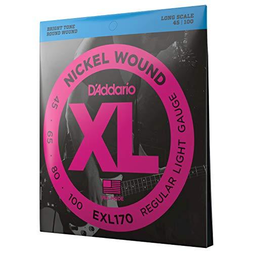 D'Addario Corde Basso Elettrico - XL EXL170-4 Corde - Lunga Scala, Luce, 45-100 - 1-Pacchetto