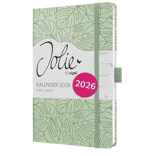 SIGEL J6353 Agenda settimanale Jolie 2026-1 anno - circa A5 - Green Monstera - 2 pagine = 1 settimana - copertina rigida - 80 g/m² - verde chiaro/nero - 174 p. - certificazione FSC