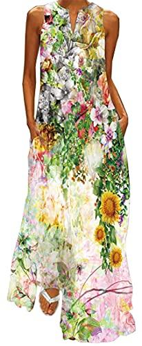 WINKEEY Vestito Lungo da Donna Stampa Floreale Farfalla Bohémien Etnico Vestito Taglia Maniche con Tasca Grossa Senza, Pittura S