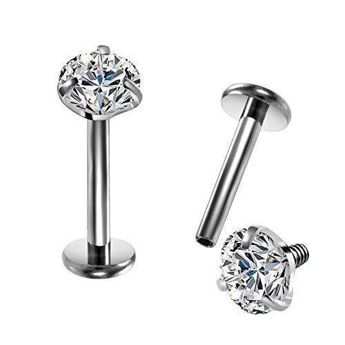 OUFER 16G G23 Titanio Labret Piercing con CZ Trasparente