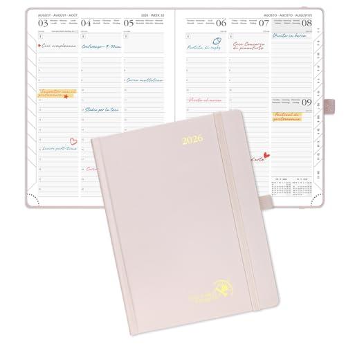 POPRUN Agenda 2026 Settimanale Verticale Rosa Chiaro