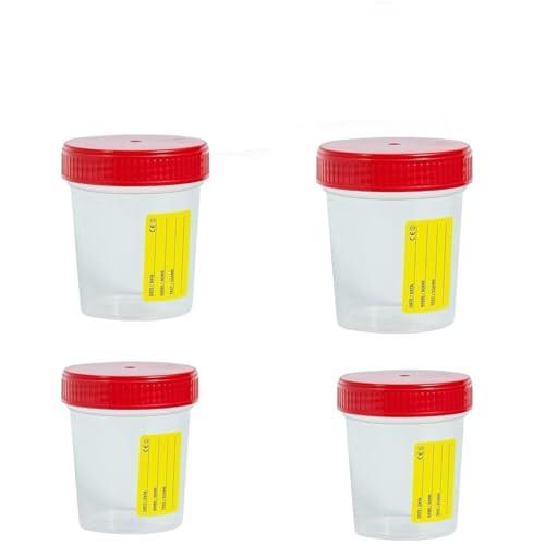 Set 4 Contenitori Urine Sterili 120 ml con Tappo a Vite e Etichetta