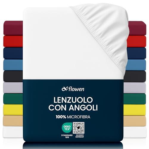 Lenzuolo con Angoli in Microfibra Flowen 120x190 cm Bianco per Letto Una Piazza e Mezza