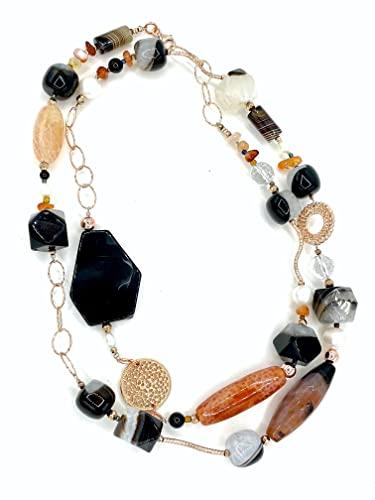 Collana lunga in Pietre dure e argento rosa 