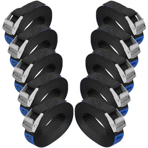 Cinghie di Fissaggio con Fibbia - Set da 10, 2.5 cm x 2.5 m, Nero, Resistenza 250 kg