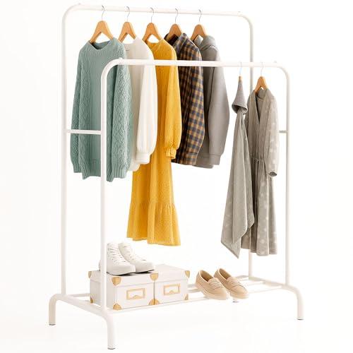 edihome, Stand Appendiabiti, Doppio, 110 x 150 x 54 cm, Vestitore, Appendiabiti da Terra, Resistente, Metallico, con Supporto per Scarpe (Bianco)