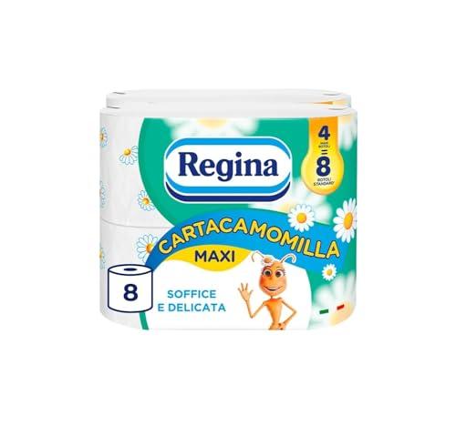 Regina Cartacamomilla - 8 Rotoli di Carta Igienica, 300 Fogli a 3 Veli, Delicata e Consistente, Confezione in Carta Riciclabile