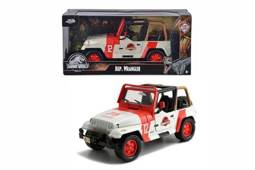 Jada - Jeep Wrangler Jurassic Park, Scala 1:24, con Dinosauro Incluso