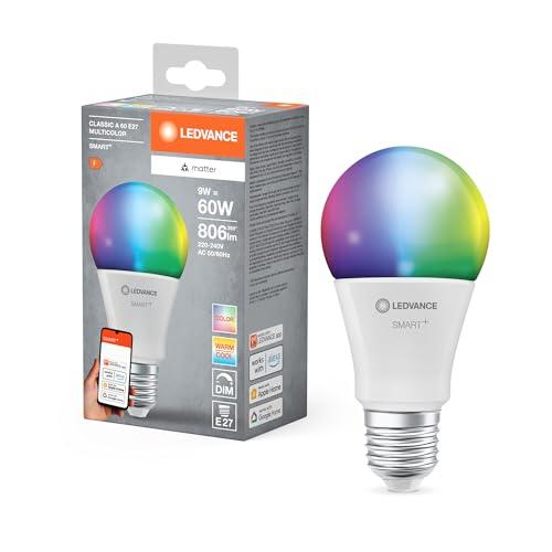 Ledvance Lampada LED Smart+ Matter, Smerigliata, 9W, 806Lm, Forma a Goccia E27, Luce Colorata e Luce Bianca, Compatibile con Google, Alexa, Apple, App o Controllo Vocale, Durata Fino a 20.000 Ore
