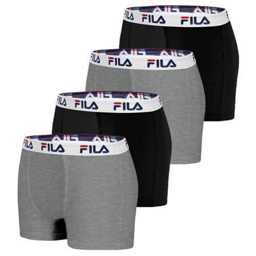 FILA Boxer Uomo Cotone, Mutande Uomo, Pelli Sensibili, Ultra Soft (set di 4), Grigio, Nero, Taglie L
