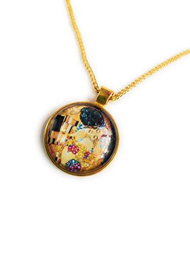 Collana Cabochon Il Bacio, Idea Originale per Regalo Natale, Particolare Il Bacio, Fatto a Mano, Gioielli Donna Il Bacio Dorata