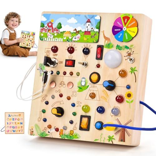Busy Board Montessoris Activity board 1 anni,Giochi Montessori per Bambini 2 Anno,Busy Board Montessori per Bambini di Gioco Legno 1 Anno,Activity Boards 1 Anno con 29 LED Giocattoli Sensoriali