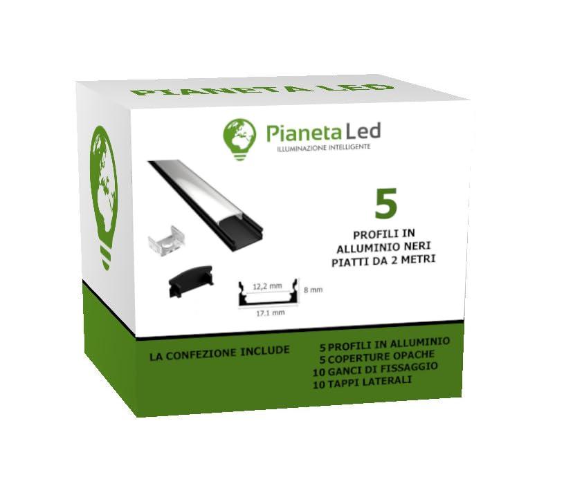 Kit 5x Profili in Alluminio Nero da 2 Metri per Strisce LED TL1205