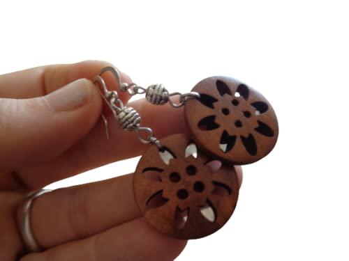 Orecchini Etnici Unici Mandala in Legno