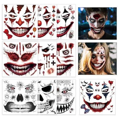 Halloween Clown Tatuaggi Temporanei - 10 Fogli Joker Impermeabili per Cosplay e Feste