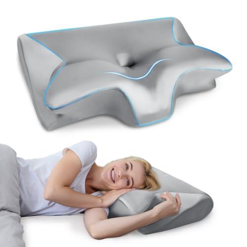 HOMCA Cuscino Cervicale 2 in 1 Memory Foam per Dormire Grigio Raso