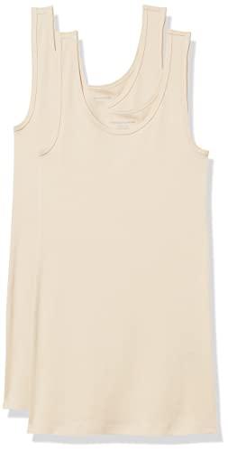 Amazon Essentials Top a Canotta Slim Donna, Pacco da 2, Cammello Chiaro, M