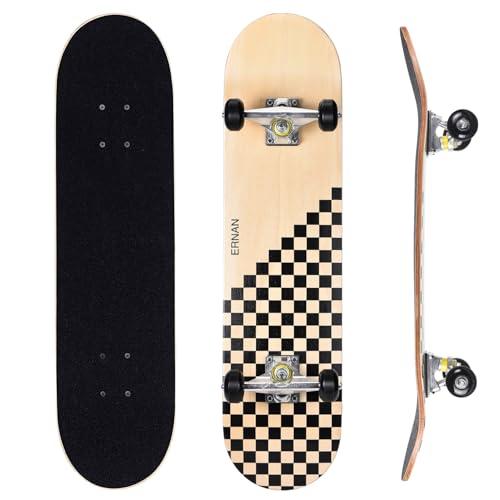 ERNAN Skateboard Completo per Principianti - Legno Naturale