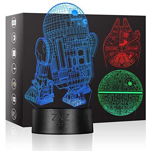 ZNZ Lampada da Notte a LED 3D 16 Colori Lampada da Tavolo a LED Dimmerabile con Telecomando per Bambini, Luci 3D Illusioni Ottiche Lampada da Tavolo per Arredamento (Star Wars)