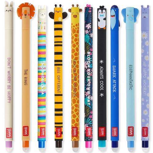 LEGAMI - Set di 10 penne gel cancellabili con inchiostro termosensibile, gamma di colori dell'inchiostro e disegni a botte, punta da 0,7 mm
