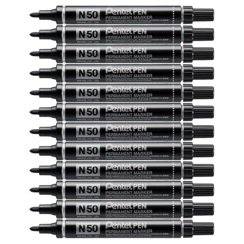 Pentel Pen N50 Marcatore Permanente Punta Conica Nero 12 Pezzi