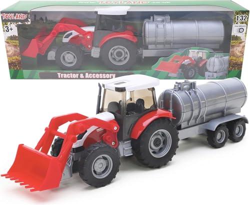 Toyland® Set Trattore e Rimorchio in Scala 1:32 - Giocattolo per Bambini (Rosso)