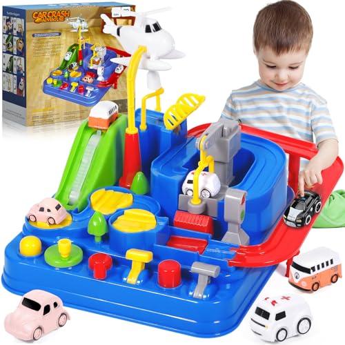 ZZXLOPEZ Giochi Bambini 3 Anni Pista Macchinine, Educativi Pista Macchinine da Corsa con 4 Autos di Avventura, Gioco di Avventura, Regalo Giocattoli Educativo per Bambini Ragazzi Ragazze per 3-6 Anni