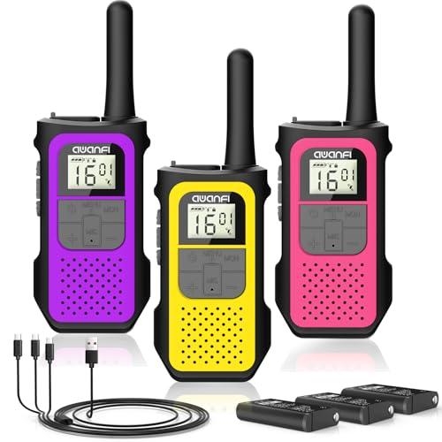 AWANFI Walkie-Talkie Ricaricabile, Set da 3 con Batterie 1200mAh
