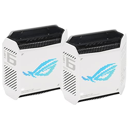 ASUS ROG Rapture GT6 Confezione da 2 - Sistema Mesh WiFi 6 Triple Band (Copertura fino a 540 m², Porta 2,5 G, Accelerazione di gioco, RangeBoost Plus, 5,9 GHz, Sicurezza di rete), Nero