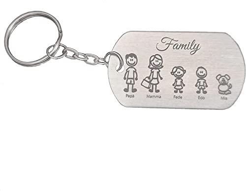 Portachiavi Personalizzato Piastrina Family Argento Stileitaliano