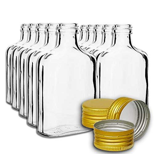 10 fiaschette tascabili da 200 ml con tappo a vite dorato, per vino, whisky e liquori