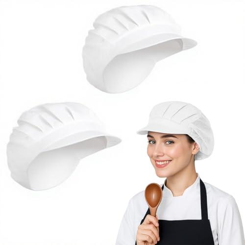 COYUN 2 Pezzi Cappelli da Chef Elastici con Tesa - Bianco