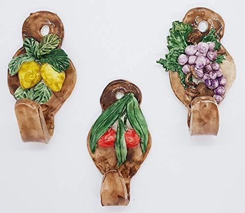 Set 3 Ganci per Strofinacci da Cucina Uva Ciliegie Limoni - Le Ceramiche del Castello