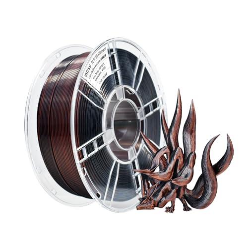 iBOSS Filamento in seta a tre colori PLA PLUS 1,75 +/-0,02 mm, filamento per stampante 3D lucido PLA+, filamento di stampa 3D lucido da 1 kg (seta nera e rossa e rame)