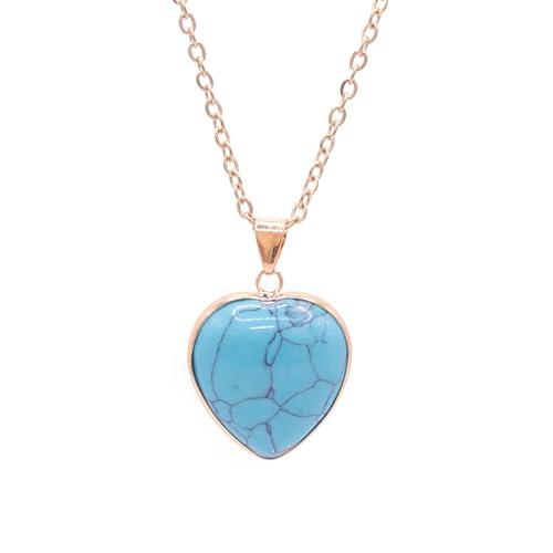 Collana con Ciondolo a Cuore in Pietra Semipreziosa e Catena Acciaio Inox Dorato