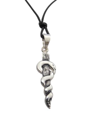 Bastone di Esculapio - Asclepio : simbolo di Medici e Dottori - Ciondolo in Argento 925 - Medicina - stemma - logo - pendente con girocollo in cordoncino -