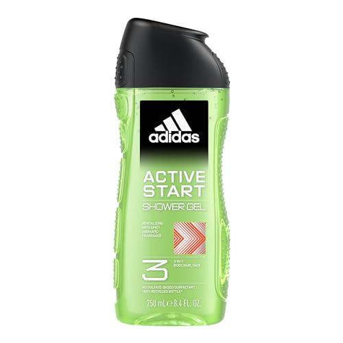 Adidas Active Start Gel Doccia Bagnoschiuma 3 in 1 per Corpo, Capelli e Viso, Formula Vegana, 250ml