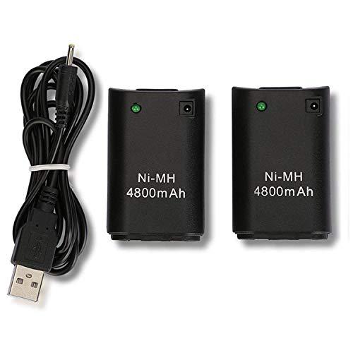 Xbox 360 Batteria, CICMOD 2 Pz 4800mAh Batteria Ricaricabile + Cavo USB per Xbox 360 Telecomando Nero