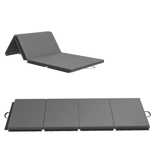 HOMCOM Tappetino da Ginnastica Pieghevole, Materassino Fitness Spesso 5 cm e Antiscivolo, Tappeto da Palestra Salvaspazio con Maniglia per Yoga e Pilates, 180x80 cm, Grigio