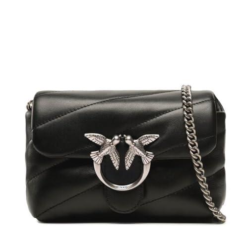 Pinko Love Puff Baby C Sheep Nappa Borsa Donna Nero-Old Silver