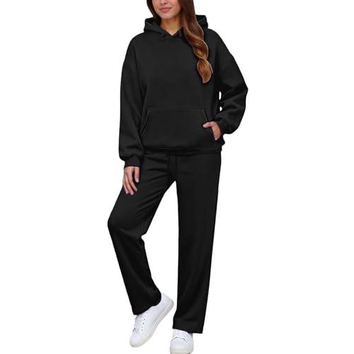 Kobilee Tuta Felpata Donna Completa 2 Pezzi Tuta Invernale Ginnastica Elegante in Pile Vello Foderato Felpa Cappuccio e Pantaloni Casual Abbigliamento per Jogging Correre Fitness