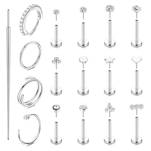 KRFY Set 16 Pezzi Piercing Orecchio Naso Acciaio Chirurgico