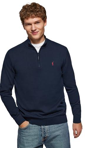 Polo Club Maglione Blu Marine Uomo con Mezza Cerniera