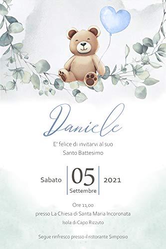 Inviti Battesimo Orsetto Azzurro - 10 Biglietti 12x18 cm